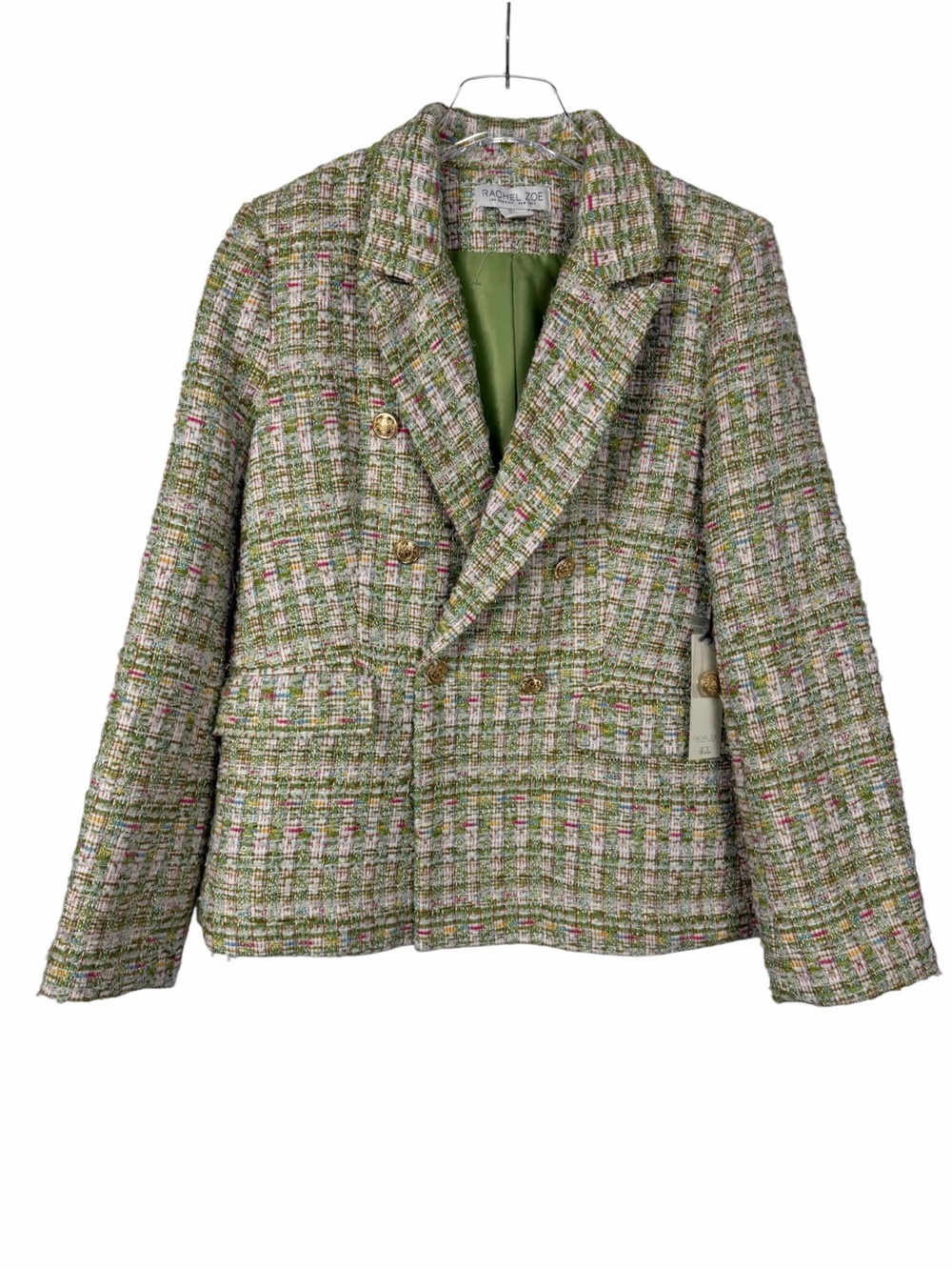Rachel Zoe Tweed Jacket Blazer Green Pink Size Large NEW